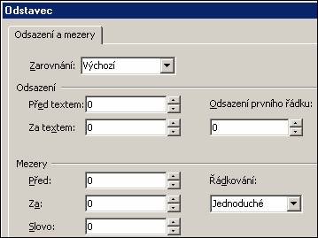 Odstavec - nastavení
